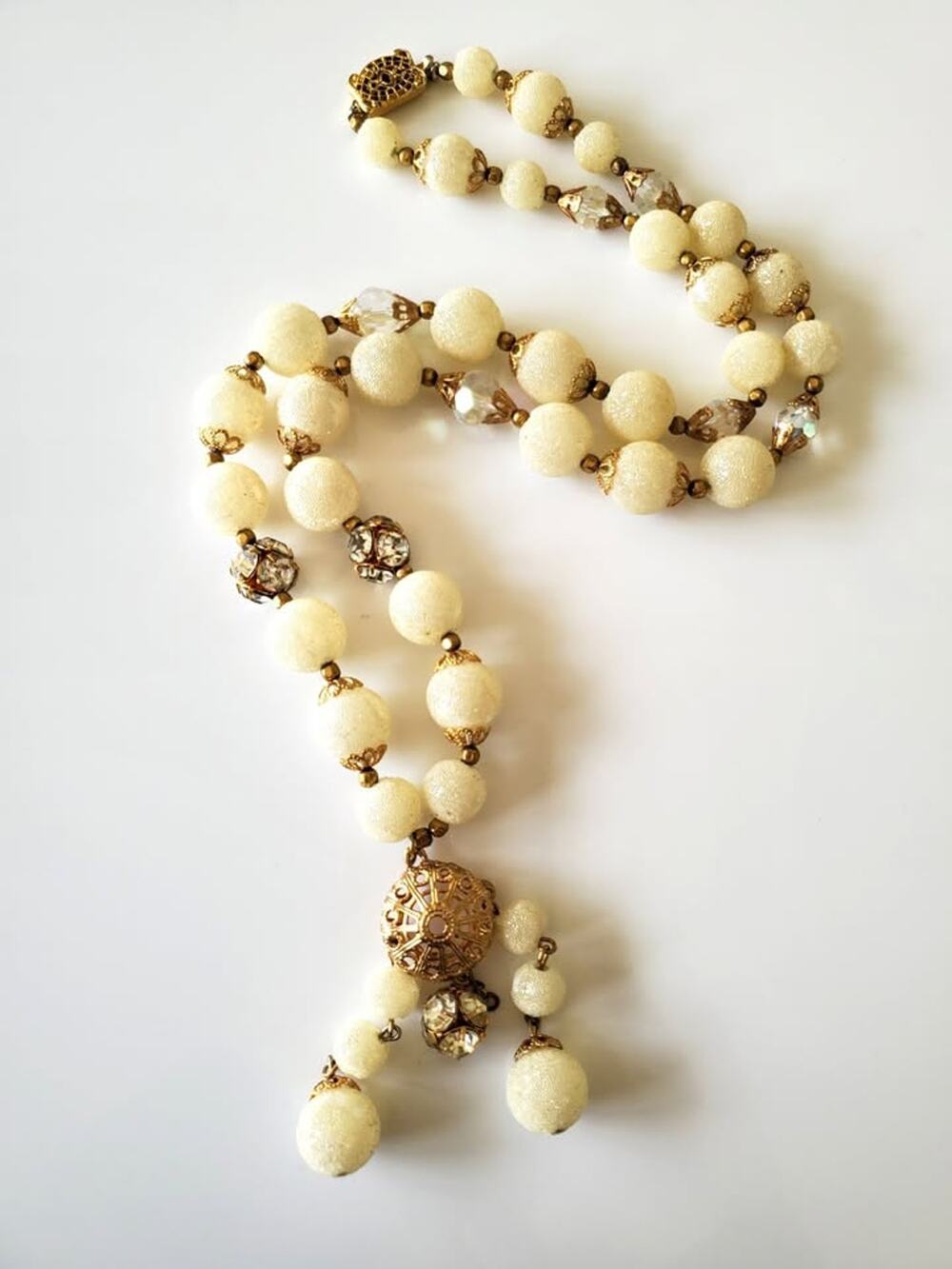 Vintage Mid-century Plastic Metallic Gold Beaded Necklace